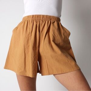 Cotton / Linen Elastic High Waist Flared Leg Shorts One Size